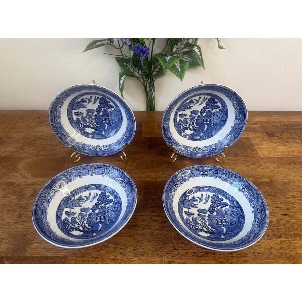 Vintage Johnson Brothers Willow Cereal Bowls Blue White Transferware England
